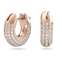 Load image into Gallery viewer, Dextera hoop earrings Pavé, Small, White, Rose gold-tone plated