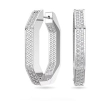 Load image into Gallery viewer, Dextera hoop earrings Octagon, Pavé, Medium, White, Rhodium plated