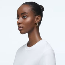 Load image into Gallery viewer, Dextera hoop earrings Pavé, Medium, White, Gold-tone plated