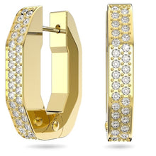 Load image into Gallery viewer, Dextera hoop earrings Octagon, Pavé, Small, White, Gold-tone plated
