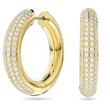 Load image into Gallery viewer, Dextera hoop earrings Pavé, Medium, White, Gold-tone plated