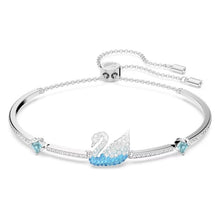 Load image into Gallery viewer, Swarovski Iconic Swan bangle Swan, Blue, Rhodium plated