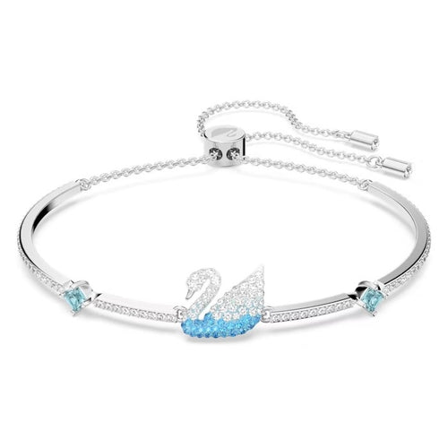 Swarovski Iconic Swan bangle Swan, Blue, Rhodium plated