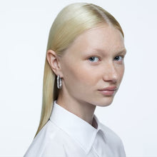 Load image into Gallery viewer, Dextera hoop earrings Octagon, Pavé, Medium, White, Rhodium plated