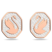 Load image into Gallery viewer, Signum stud earrings Swan, White, Rose gold-tone plated