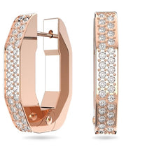 Load image into Gallery viewer, Dextera hoop earrings Octagon, Pavé, Small, White, Rose gold-tone plated