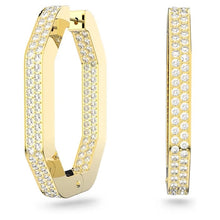 Load image into Gallery viewer, Dextera hoop earrings Octagon, Pavé, Large, White, Gold-tone plated