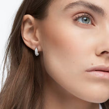 Load image into Gallery viewer, Dextera hoop earrings Pavé, Small, White, Rhodium plated
