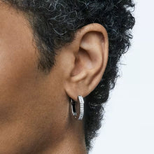 Load image into Gallery viewer, Dextera hoop earrings Octagon, Pavé, Small, White, Rhodium plated