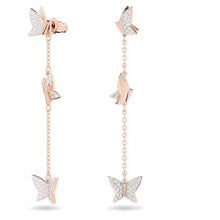 Load image into Gallery viewer, Lilia drop earrings Butterfly, Long, White, Rose gold-tone plated