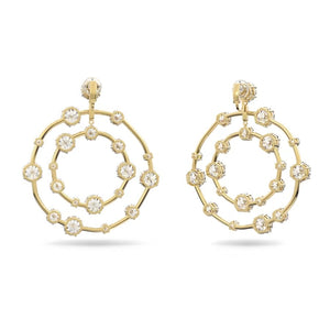 Constella clip earrings Circle, White, Gold-tone plated