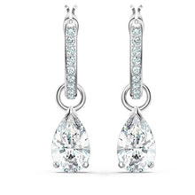 Load image into Gallery viewer, Attract hoop earrings Pear cut, White, Rhodium plated