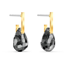 Load image into Gallery viewer, Swarovski T Bar Pierced Earrings, Gray, Gold-tone plated