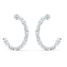 Load image into Gallery viewer, Swarovski Tennis Deluxe Mixed Hoop Pierced Earrings, White, Rhodium plated