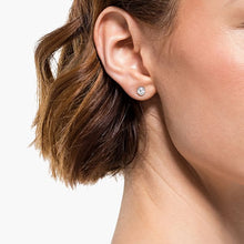 Load image into Gallery viewer, Swarovski Tennis Stud Pierced Earrings, White, Rhodium plated