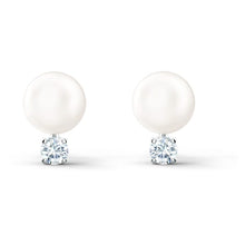 Load image into Gallery viewer, Swarovski Treasure Pearl Pierced Earrings, White, Rhodium plated