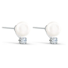 Load image into Gallery viewer, Swarovski Treasure Pearl Pierced Earrings, White, Rhodium plated